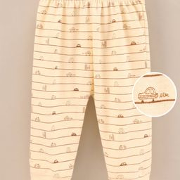 Child World Cotton Knit Full Length Striped Joggers Pant  - Gold-image-4