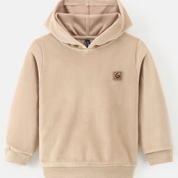 Little Kangaroos Full Sleeves Solid Winter Wear Hooded Sweatshirt - Brown-image-88