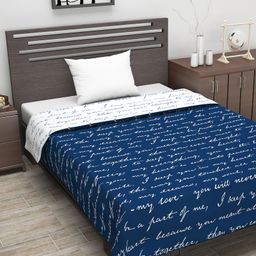 Divine Casa 120 GSM Polyester Reversible Lightweight Printed Single Bed AC Dohar Blanket Quilt - Navy Blue & White-10