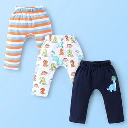 Babyhug Cotton Knit Full Length Diaper Pants Dino Print Pack of 3 - Multicolour-image-33