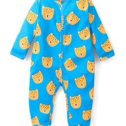 Babyhug Cotton Knit Full Sleeves Footed Sleep Suit Leopard Print - Blue-image-52