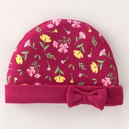 Babyhug 100% Cotton Interlock Knit Cap Floral Print - Red-image-14