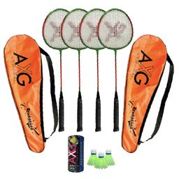 AXG Thrasher Racquets Set of 4 with 3 Plastic shuttles Badminton Kit-15