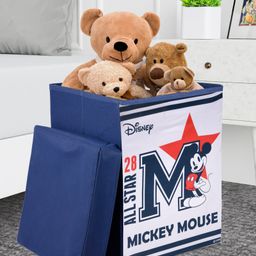 Kuber Industries Mickey Star Toy Storage Box  Laundry Basket for Toys  Folding Laundry Basket  Clothes Hamper with Lid & Handles  Storage Basket for Bathroom  60 LTR  Navy Blue-31