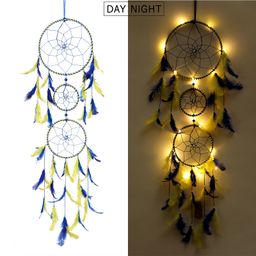 Duli Handmade Dream catcher Hanging with Lights and Yellow & Blue Feathers for Home Decoration-0