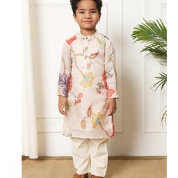 READIPRINT Full Sleeves Floral Printed Kurta & Pyjama - Beige-picture-23