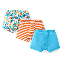 babyhug 100% Cotton Knit Trunks with Stripes & Tropical Theme Print Pack of 3 - Blue & Orange-image-5
