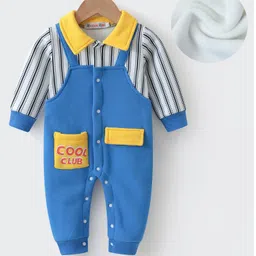 Kookie Kids Full Sleeves Collared Striped Front Open Romper with Text Print & Pocket Detailing - Blue-picture-22