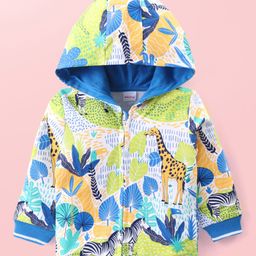 Babyhug Cotton Knit Full Sleeves Hooded Sweatjacket with Giraffe Print - Blue-image-45