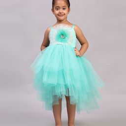 Toy Balloon Kids Net Sleeveless Floral Applique Embellished High Low Dress - Rama Green-image-53