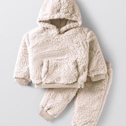 Little Kangaroos Knit Winter Wear Full Sleeves Hooded T-Shirt with Kangroo Pockets & Joggers - Cream-image-63