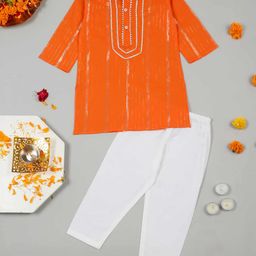 Little Ginnie Full Sleeves Gota Lace Embellished Kurta & Pyjama Set - Orange-image-92