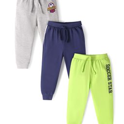 Babyhug Single Jersey Full Length Track Pants with Soccer Star Print Pack of 3 - Navy Blue Grey & Neon Green-image-82