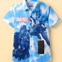 Pine Kids Marvel Single Jersey Knit Half Sleeves Tie & Dye Shirt With Front & Back Avengers Graphics - Blue-image-95