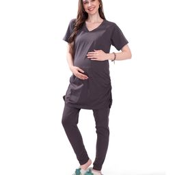 TUMMY Viscose Half Sleeves Solid Tee & High Waist Leggings Set - Grey-image-13