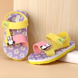 Babyoye Velcro Closure Sandals With Floral Print & Animal Applique - Yellow & Lavender-image-61