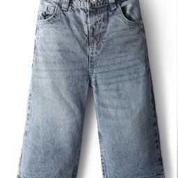 Babyhug Denim Full Length Washed Wide Leg Jeans With Stretch - Blue-picture-13
