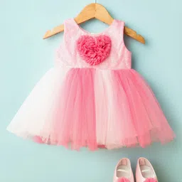Bluebell Net Woven Sleeveless Party Dress with Glitter & Heart Corsage Detailing with Booties - Pink-picture-8