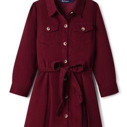 Pine Kids Corduroy Woven Full Sleeves Solid Color Shirt Dress with Belt - Maroon-picture-47