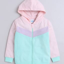 BUMZEE Cotton Looper Knit Full Sleeves Cut & Sew Sweat Jacket With Hood & Front Zipper - Pink & Turquoise-image-46
