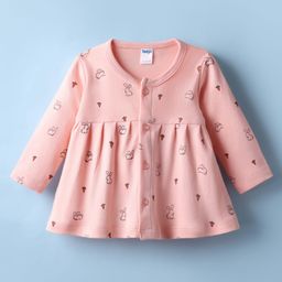 Tango Interlock Knit Full Sleeves Front Open Frock with Bunny Print - Pink-image-48