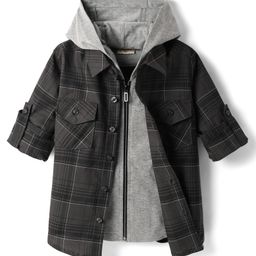 Rikidoos Full Sleeves Checked Shirt With Attached Solid Hooded Tee - Light & Dark Grey-picture-37