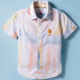 US Polo Assn Cotton Woven Half Sleeves Shirt With Abstract Print - Yellow-picture-46
