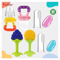 Kritiu Baby 2 Fresh Fruit Food Soother Nibblers With 2 Silicone Teethers And 2 Finger Toothbrushes BPA Free- Pack of 6 (Multicolor)-picture-2