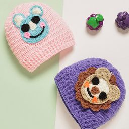 MayRa Knits Knitted Knit pack Of 2 Animals Crochet Caps - Pink & Purple-picture-17