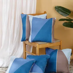 Arrabi Set of 5 Blue & Brown 5 Pcs Geometric Square Cushion Covers-34