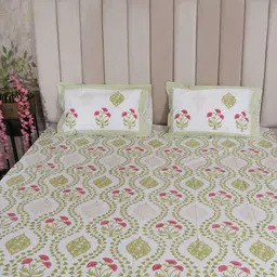 Hawamahal Sawai Bagh White Printed Cotton 350 TC Super King Bedsheet Set 2.75 m x 2.75 m-image-79