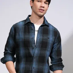 HIGHLANDER Men Slim Fit Spread Collar Tartan Checked Cotton Casual Shirt-picture-18