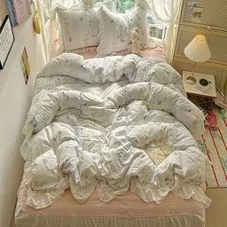 JC HOME Pink & White Floral 4 Piece Double Queen Regular Bedding Set-picture-45