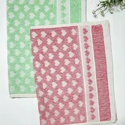 ANA Pink & Green 2 Pieces Printed Pure Cotton Hand Towels-51