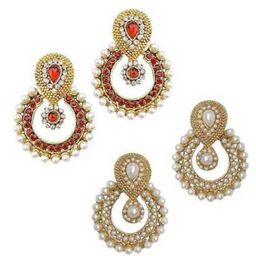 ANIKAS CREATION Set Of 2 Gold-Plated Stones & Beaded Circular Shaped Drop Earrings image 5