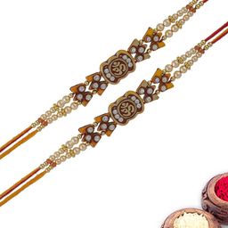 MEIRA JEWELLERY Set Of 2 Om Designer Rakhis With Greeting Card & Roli Chawal-8