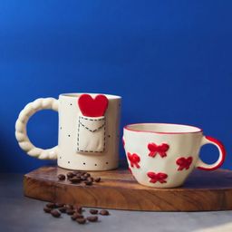 WEAVING HOMES Red & White 2 Pieces Printed Ceramic Glossy Mugs-7