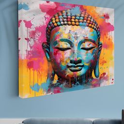 Aura Blue & Pink Buddha Printed Canvas Wall Art-image-71
