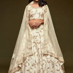 ETHNIC PLUS Embellished Semi-Stitched Lehenga With Unstitched Blouse & Dupatta-image-95