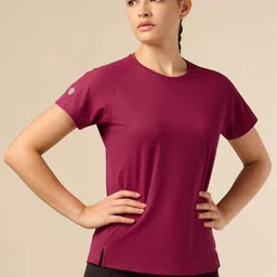 CULT Women Engineered Knit Maroon Performance T-shirt-42