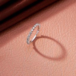 Nipura 925 Sterling Silver Rhodium-Plated CZ Studded Half-Eternity Band Finger Ring-13
