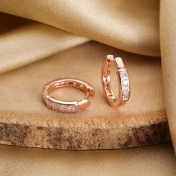 Jazz and Sizzle Rose Gold Plated Crystal Studded Contemporary Shaped Hoop Earrings-85