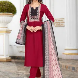 MOJILAA Ethnic Motifs Printed Notch Neck Kurta With Trousers & Dupatta-14
