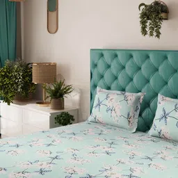 Status Green & White Floral 104 TC Value King Bedsheet with 2 Pillow Covers- 2.2mx2.4m-image-71