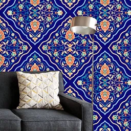 ArtzFolio Navy- Blue & Beige Printed UV Resistant Wallpaper-0