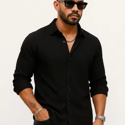 VORTEX Men Original Fit Solid Spread Collar Casual Shirt-image-82