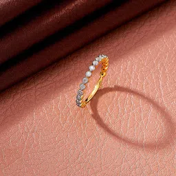 Nipura 925 Sterling Silver Gold-Plated CZ Studded Half-Eternity Band Finger Ring-48