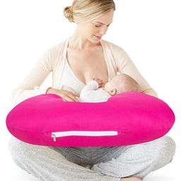 Get It 100% Cotton Breast Feeding Recron Pillow Removable Cover wIth Zip Buckle Adjust Nursing - Full Pink-image-61