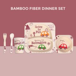 POLKA TOTS Eco Friendly Bamboo Fiber Dinner Set 5 Pcs Tableware Crockery Set - Car-22