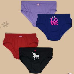 D'chica Love & Unicorn Print Pack Of 4 Assorted Colors Panties - Multi Color-image-98